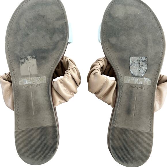 Dolce Vita Women's Ruched Tan and White Slide Sandals - Picture 3 of 3